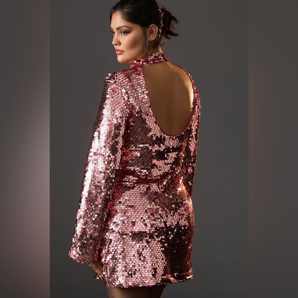 Anthropologie Maeve Sequin Open Back Pink Mini Dress – Valentine’s Day – M - Picture 6 of 9